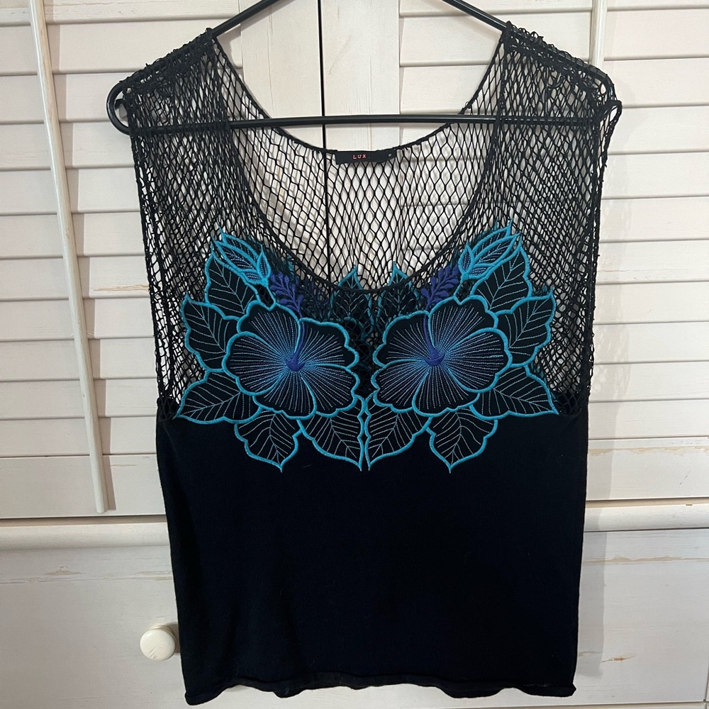 Anthropologie LUX Floral Embroidered Top